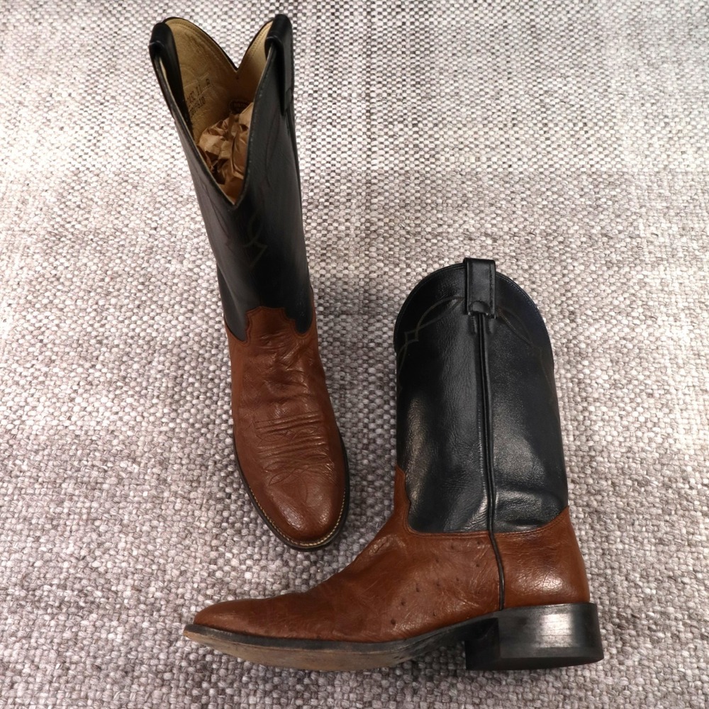 Nocona Boots Mens 11 B Western Cowboy Boots Two Tone Brown Black Leather USA